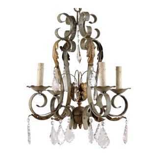 Mid 20th Century French Crystal and Iron Four-Light Chandelier For Sale