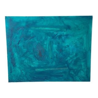 1970s Abstract Painting on Cardboard -Abstract Face in Phtalo Green For Sale