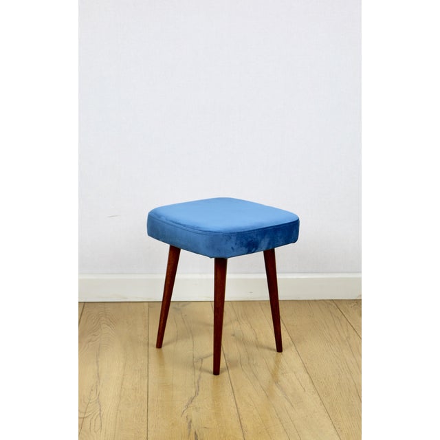 Wood Vintage Square Blue Stool from PRL, 1970s For Sale - Image 7 of 7