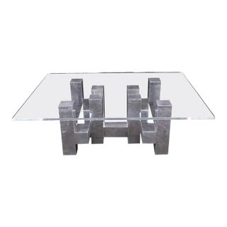 1960s Cityscape Aluminum Base Glass Rectangle Top Rounded Corners Coffee Table For Sale