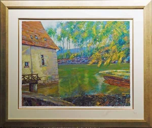 1990s Anton Sipos "Summertime" Hand Signed Color Serigraph Artwork Pond Custom Framed