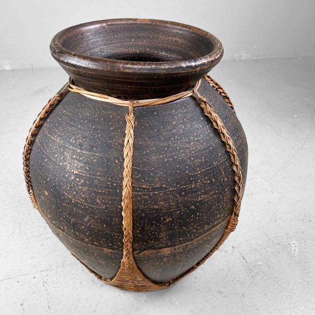 Ceramic Earthenware Jar Vase with Bamboo Wickerwork, 1920s For Sale - Image 7 of 14