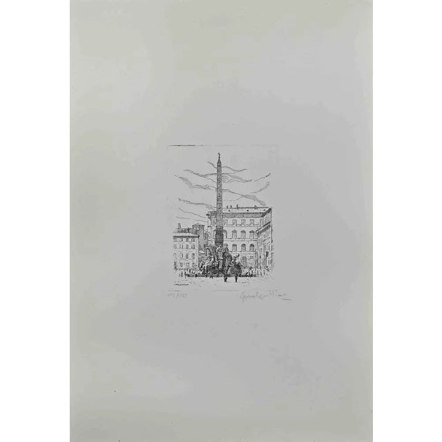 Navona Square - Fountain of 4 Rivers is an artwork realized by Giuseppe Malandrino. Print in etching technique. Hand-...