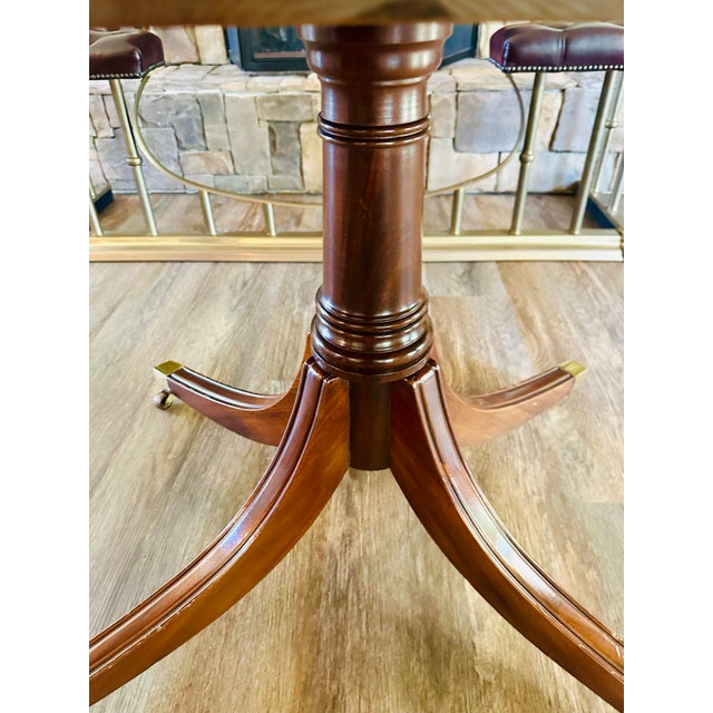 Vintage Banded Mahogany Double Pedestal Oval Dining Table With Extension Leaf For Sale - Image 12 of 12