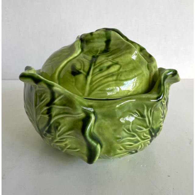 Contemporary Vintage Signed Lidded Ceramic Pottery Figurative Cabbage Dish For Sale - Image 3 of 11