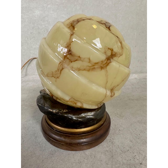 Art Deco Table Lamp in Opaline Glass and Bronze by J.M., Belgium, 1930s For Sale - Image 13 of 13