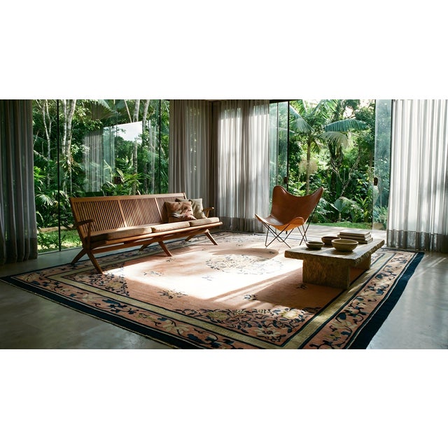 Beautiful Salmon Gound Color With Medallion/Crest Design Antique Chinese Peking Rug For Sale - Image 10 of 12