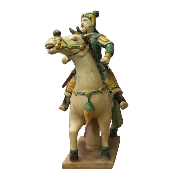 Chinese Chinese Vintage Handmade Ceramic Warrior On Horse Figure For Sale - Image 3 of 6