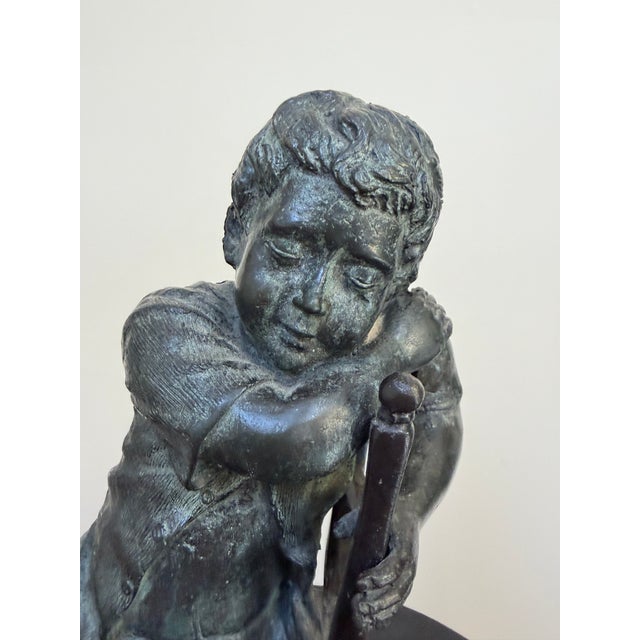 Metal Late 20th Century Verdigris Bronze Boy in Chair Sculpture Styled After Maitland-Smith For Sale - Image 7 of 11