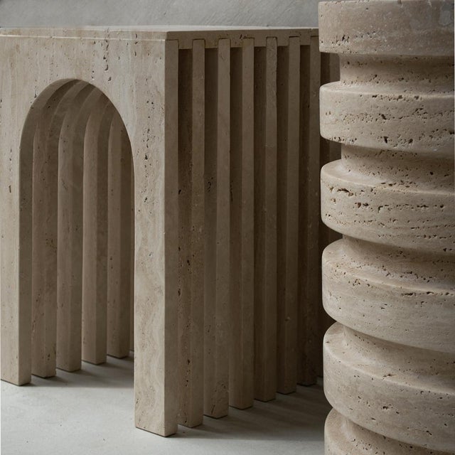 Contemporary Balance Travertine Side Table by Kiwano Concept For Sale - Image 3 of 7