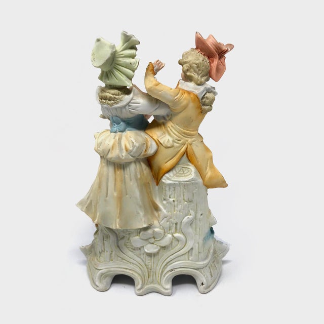 Early 20th Century Early 20th Century Bisque Porcelain Figurine - Courtly Couple - 9.5" For Sale - Image 5 of 8