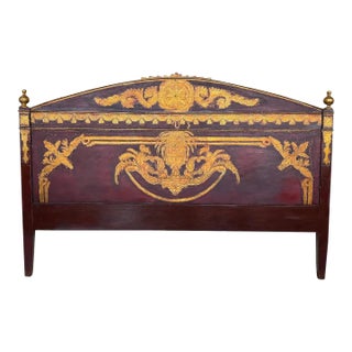 19th Century Italian Polychrome Queen Headboard in Garnet and Gold For Sale