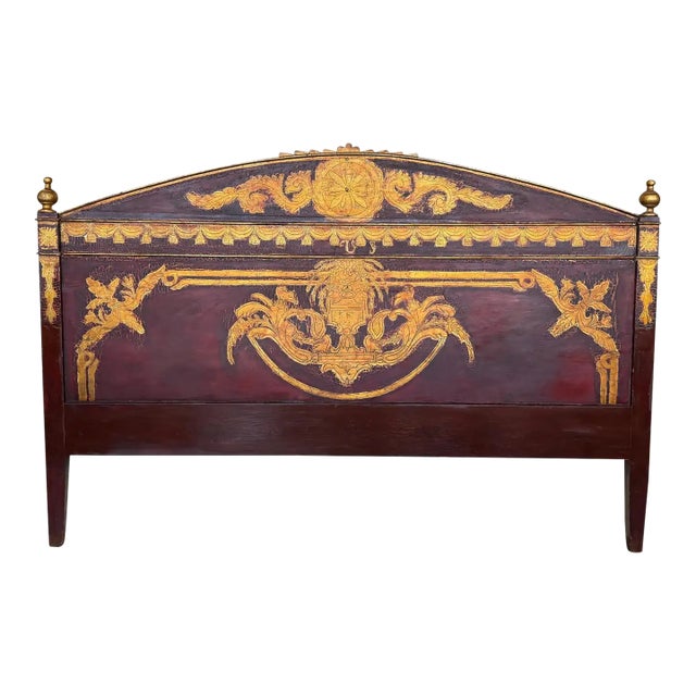 19th Century Italian Polychrome Queen Headboard in Garnet and Gold For Sale