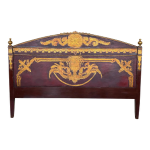19th Century Italian Polychrome Queen Headboard in Garnet and Gold
