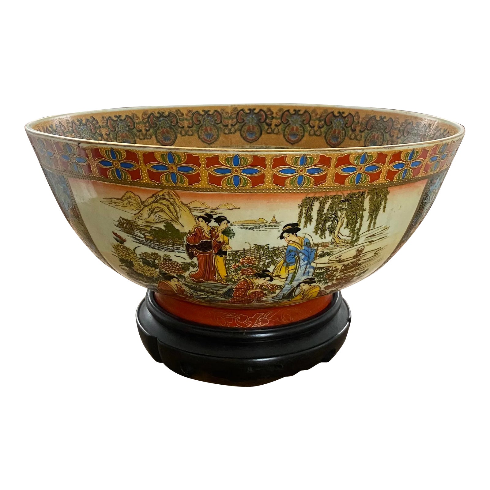Vintage Japanese Satsuma Oversized Centerpiece Punch Bowl