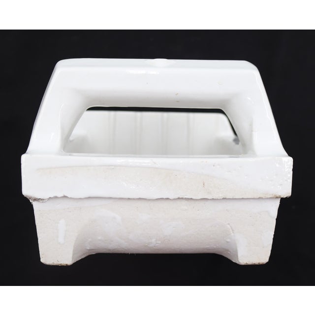Vintage White Ceramic Bathroom Soap Dish With Handle For Sale - Image 6 of 9