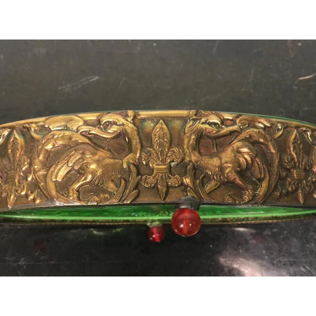 Brass 1930s Art Deco Brass Repousse Jade Elephant Oval Vanity Box For Sale - Image 8 of 11