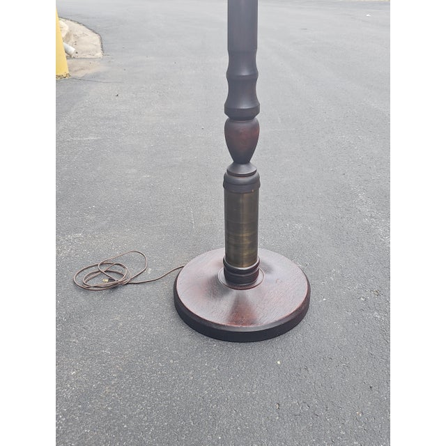 Mid-20th Century Mahogany and Brass Inset Dual Lights Floor Lamp For Sale - Image 10 of 11
