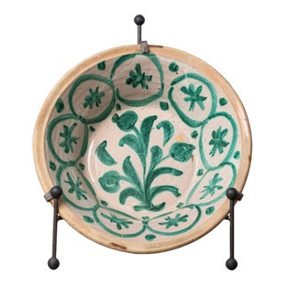 19th Century Large Spanish Green Fajalauza Lebrillo Bowl From Granada For Sale