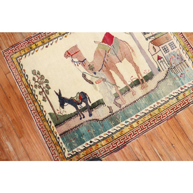 Vintage Zabihi Collection Anatolian Pictorial Camel Donkey Scatter Size Rug - 3'2" x 3'11" For Sale - Image 4 of 5