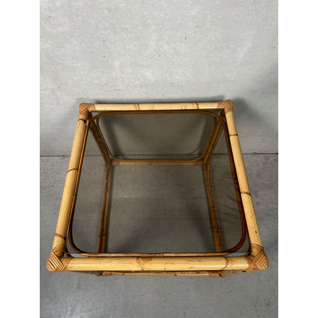 Wood Vintage Side Table in Bamboo and Glass, 1970s For Sale - Image 7 of 9