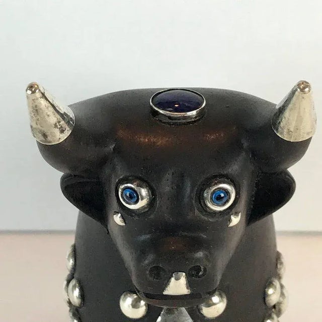 Wood 1960s Mid-Century Carved Wood and Silver Taurus Bull Sculpture For Sale - Image 7 of 11