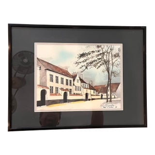 Vintage 1982 Signed Paul Deluce Architectural Watercolor – European Streetscape For Sale