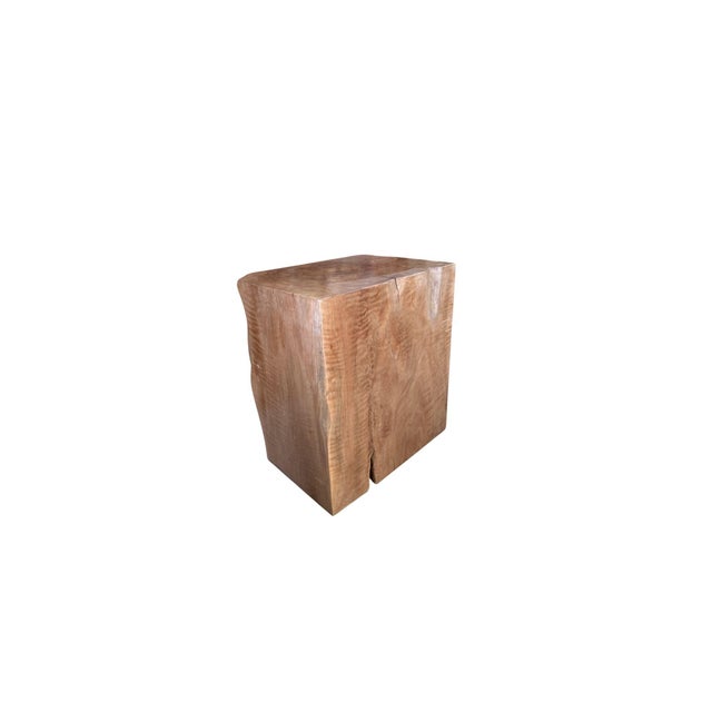 Monolith Lychee Wood Side Table — Solid Block Form, Sculptural Natural Finish For Sale - Image 6 of 6
