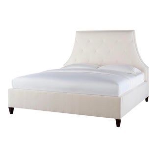 Baker Furniture Bespoke Lyric Cream Upholstered King Panel Bed For Sale