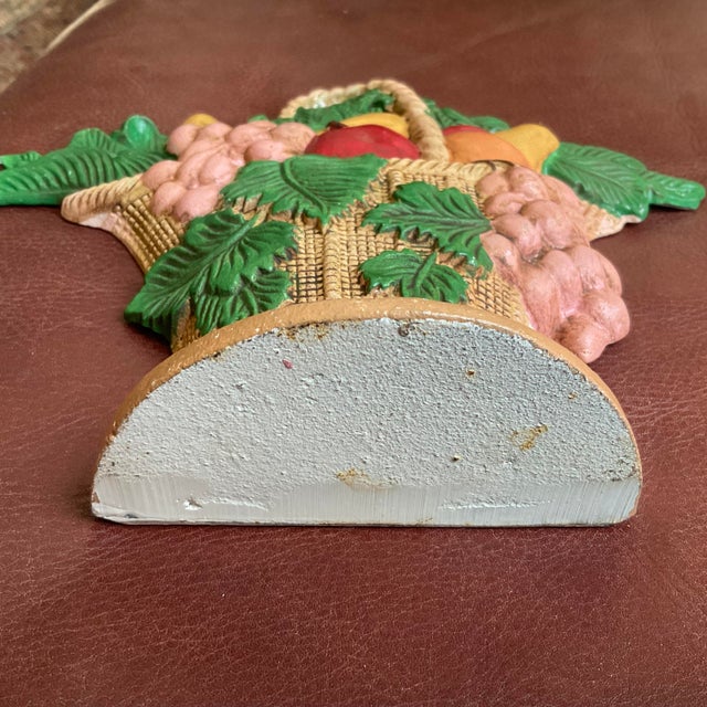 Green Late 20th Century Basket of Fruit Painted Vintage Cast Iron Doorstop For Sale - Image 8 of 8