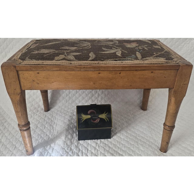 Early 19th Century Early 19th Century Upholstered Wooden Footstool With Turned Legs For Sale - Image 5 of 6