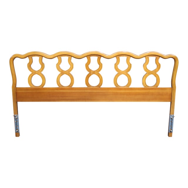 French Provincial King Headboard With Openwork Scroll Detail For Sale