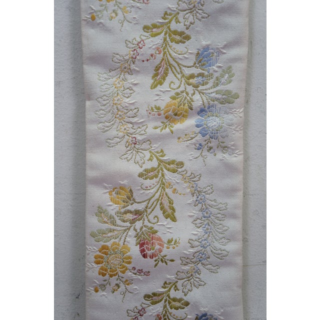 Vintage Floral Embroidered Silk Needlepoint Bell Pull Tapestry 67" For Sale - Image 6 of 15