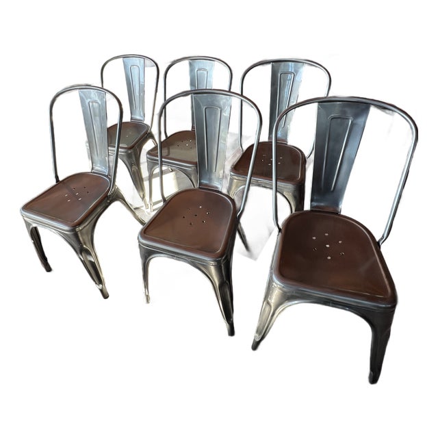 Set of Six Original Tolix Cafe Chairs For Sale