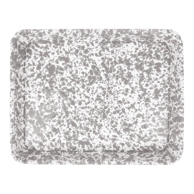 Crow Canyon Home Splatterware, Small Rectangle Tray in Grey & White For Sale