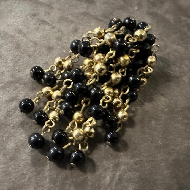 1980s Coppola E Toppo Style Brass and Black Beads Italian Chandelier Earrings For Sale - Image 11 of 12