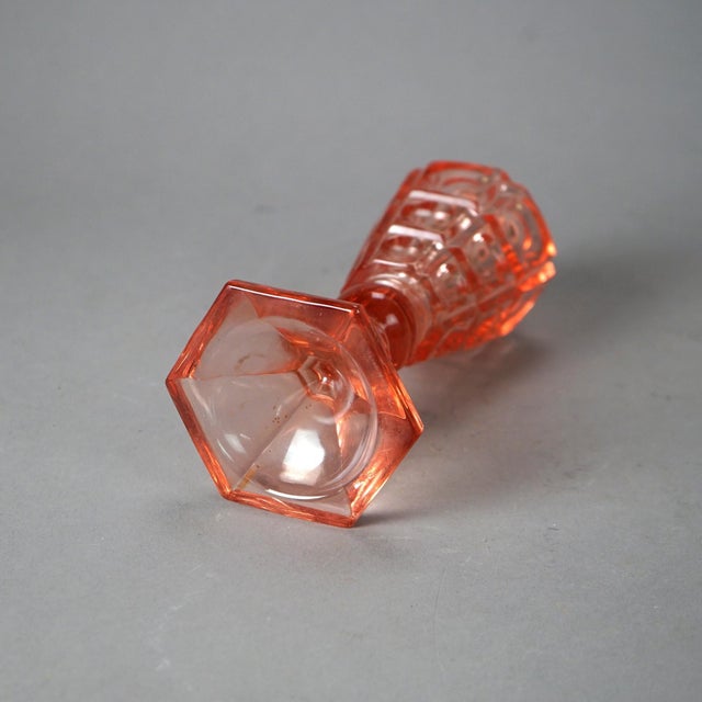 Antique Pink Coinspot Pressed Glass Oil Lamp Circa 1840 For Sale - Image 10 of 10