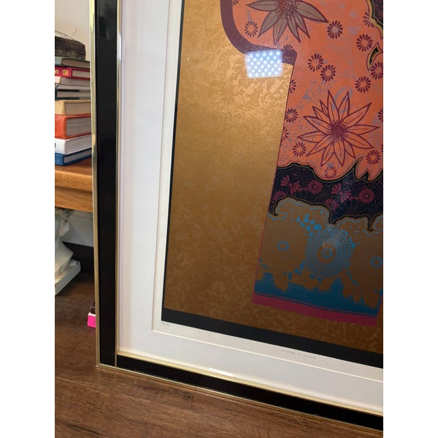 Vintage Signed Limited Edition Floral Gold & Pink Kimono Lithograph Art For Sale - Image 9 of 12
