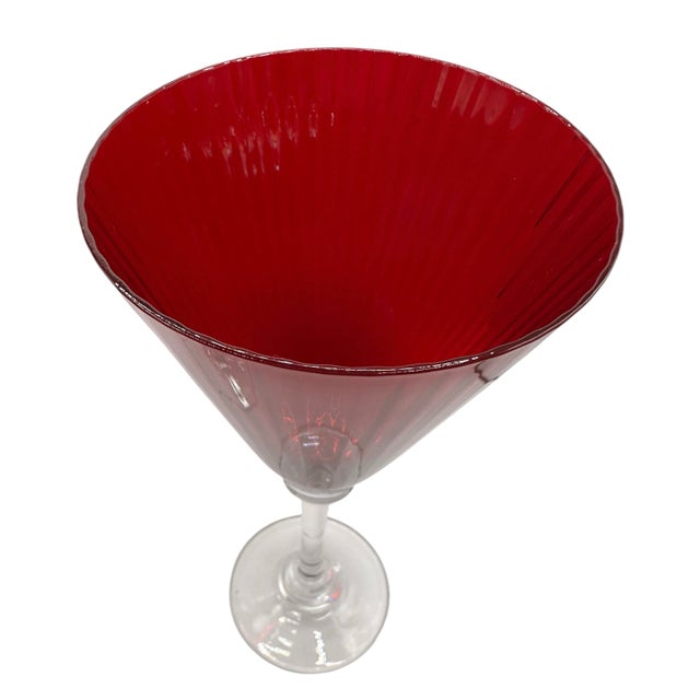 Vintage Elegant Ruby Red Fluted Wine Goblets With Crystal Clear Stems - A Pair For Sale - Image 11 of 12