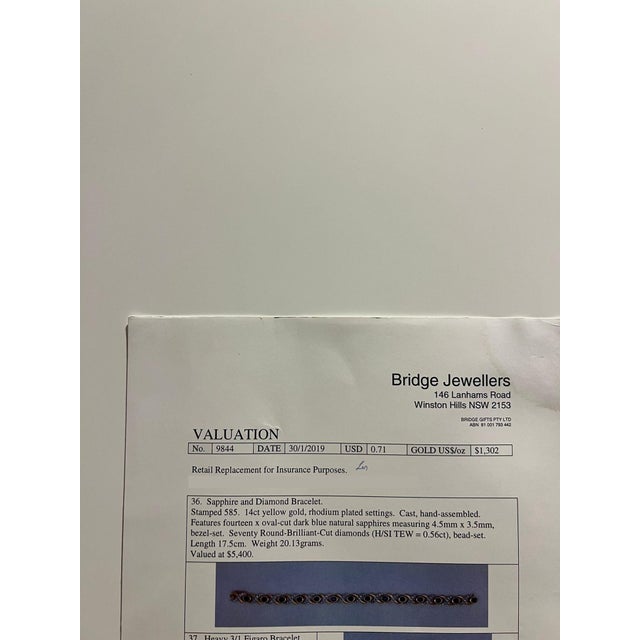 Blue 14ct Yellow Gold Sapphire and Diamond Bracelet 0.56ct 20.13g For Sale - Image 8 of 8