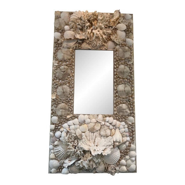 Vintage White Shell and Coral Encrusted Mirror For Sale