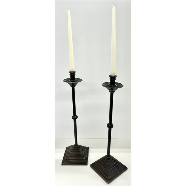 1980s 1980s Pair of Maitland Smith Sculptural Bronzed Iron Candlestick Holders For Sale - Image 5 of 10