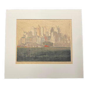 Max Pollak "New York: Battery" 1927 Signed & Numbered Aquatint Nyc Cityscape