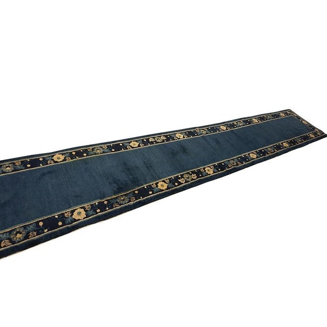 1920s Blue Deep Field Traditional East Asian Chinese Peking Hallway Gallery Rug For Sale - Image 10 of 10