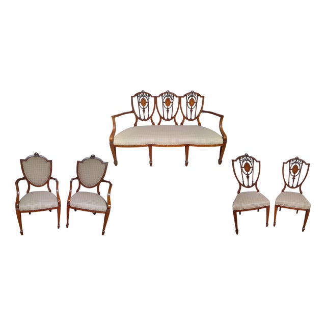 English Mahogany Living Room Set, 1930s, Set of 5 For Sale