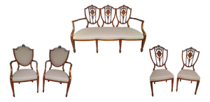 English Mahogany Living Room Set, 1930s, Set of 5