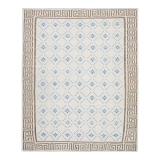 Blue & Brown Greek Key Design Handmade Modern Kilim Rug 12' X 15' For Sale