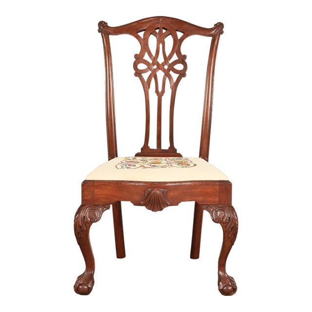Baker Furniture Style Chippendale Carved Mahogany Side Chair or Dining Chair For Sale