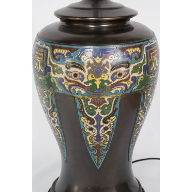 Late 19th Century Antique Bronze Champleve Table Lamp | Chairish