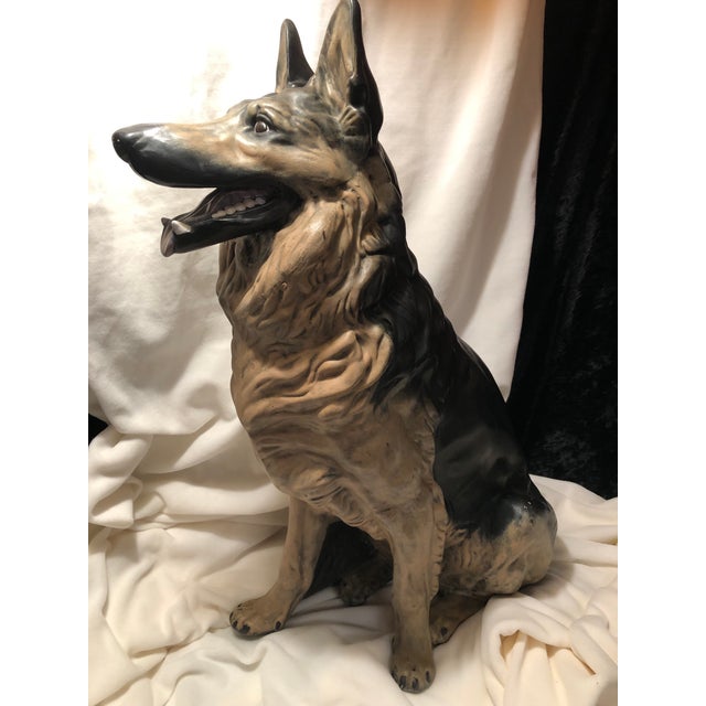 Ebony Mid 20th Century Life Size Lifelike Ceramic Shepherd Dog For Sale - Image 8 of 12